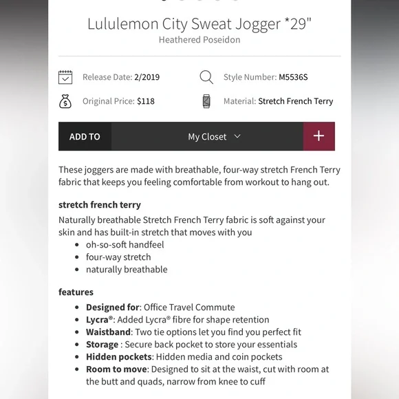 Men’s Lululemon City Sweat Jogger pants Blue teal size XL - Picture 8 of 8